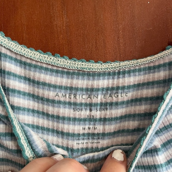 American Eagle Outfitters Teal and White Striped Tank Top - Picture 2 of 4